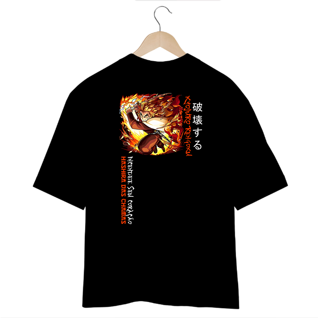 Camiseta Oversized Preta - Hashira das Chamas