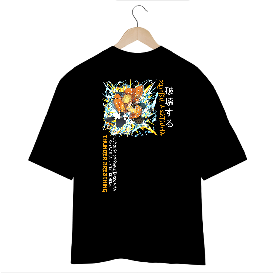 Camiseta Oversized Preta Zenitsu Agatsuma - Respiração do Trovão