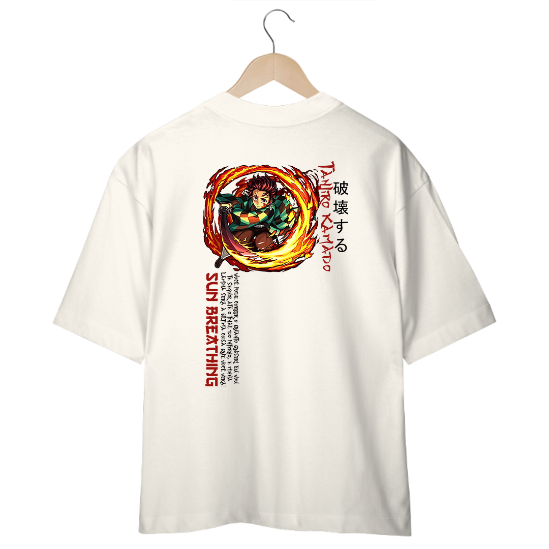 Camiseta Oversized Branca/Off-White Tanjiro Kamado - Respiração do Sol