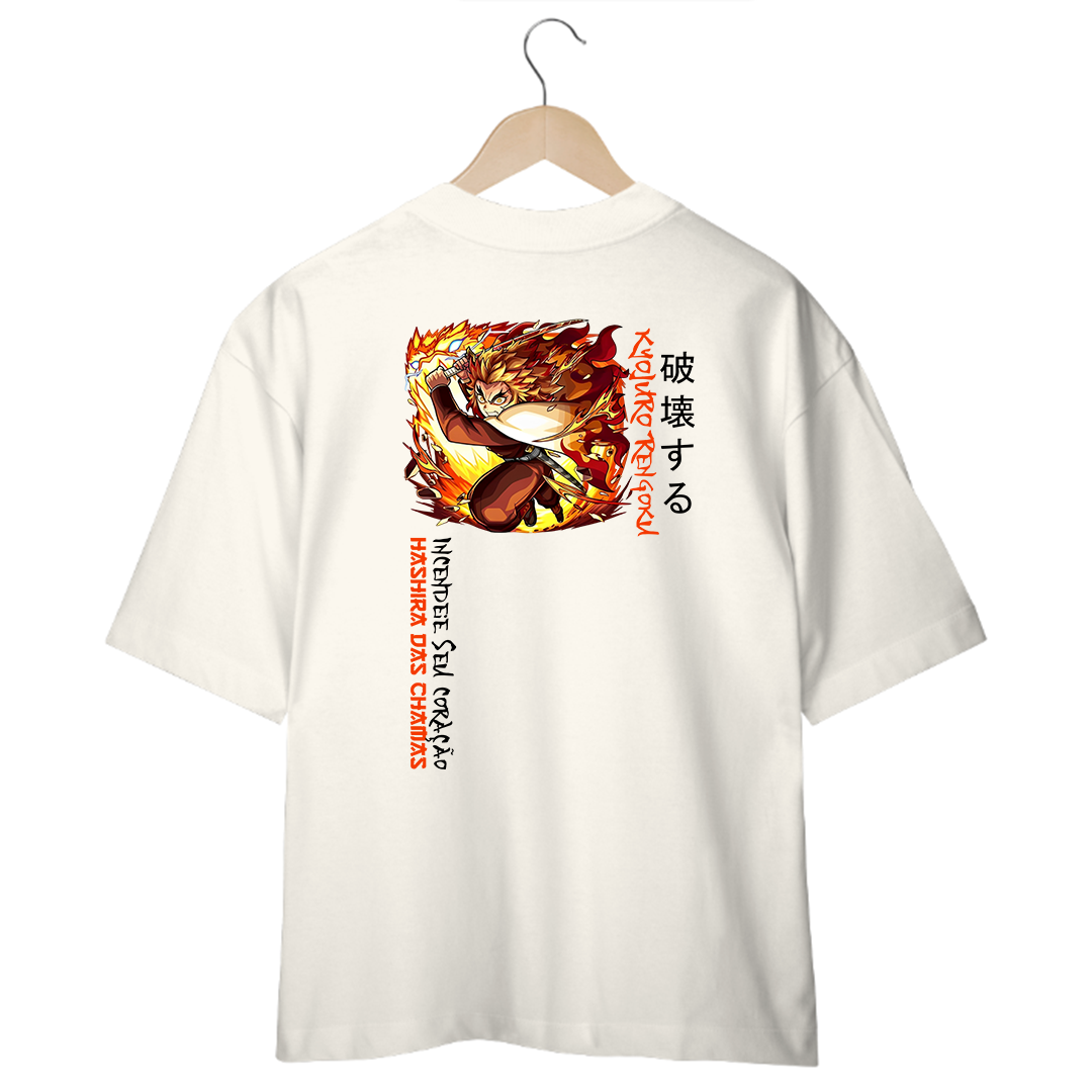 Camiseta Oversized Branca/Off-White - Hashira das Chamas 02