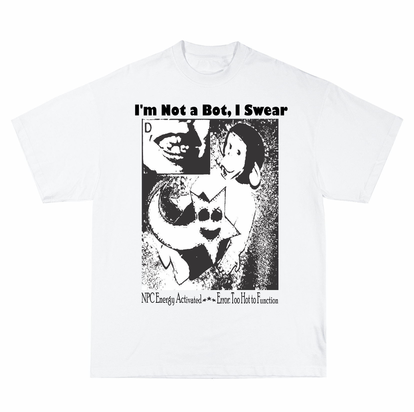 Camiseta Oversized Branca Y2K , I´m Not a Bot, I Swear