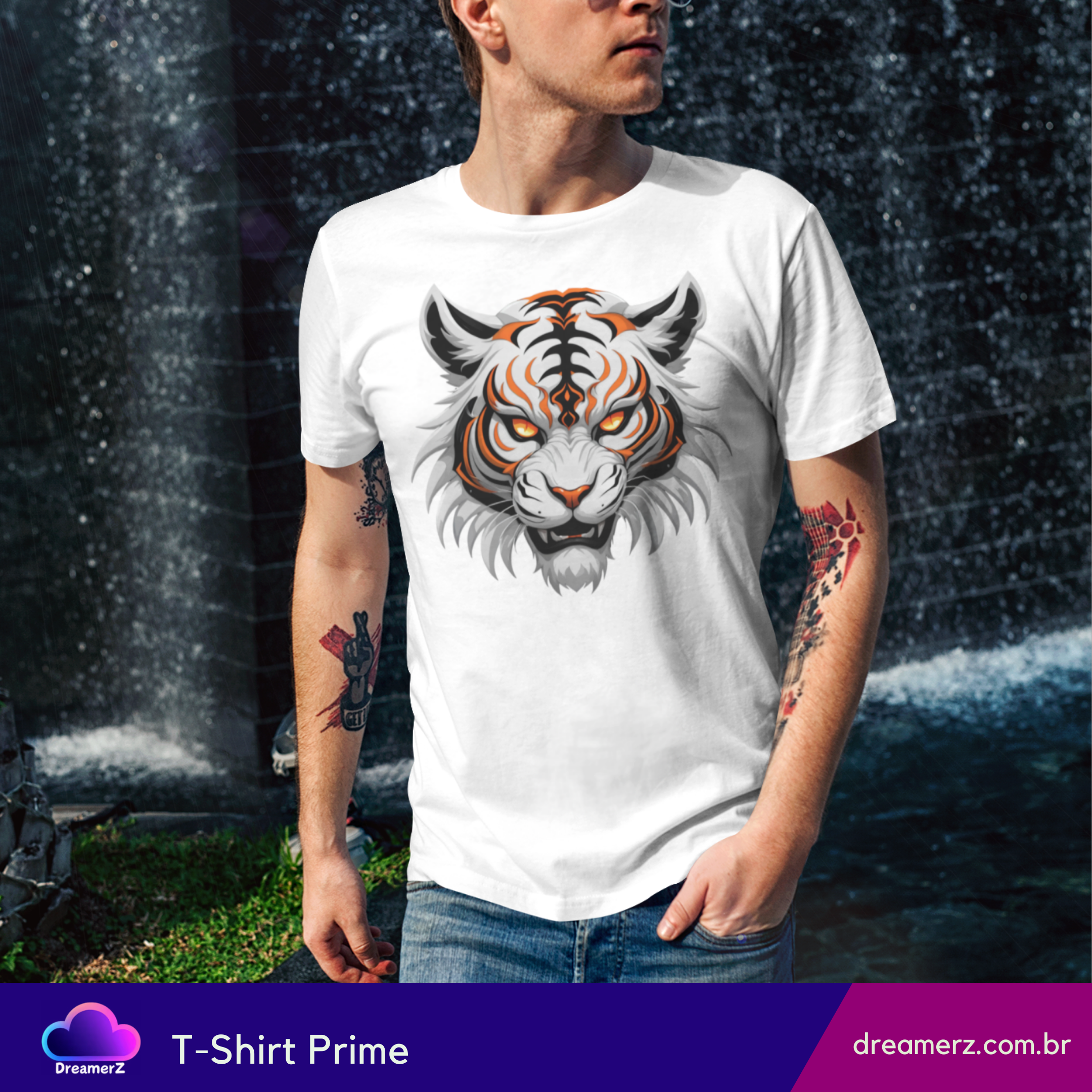 Camiseta Tigre Tribal – Olhar que Impõe Respeito