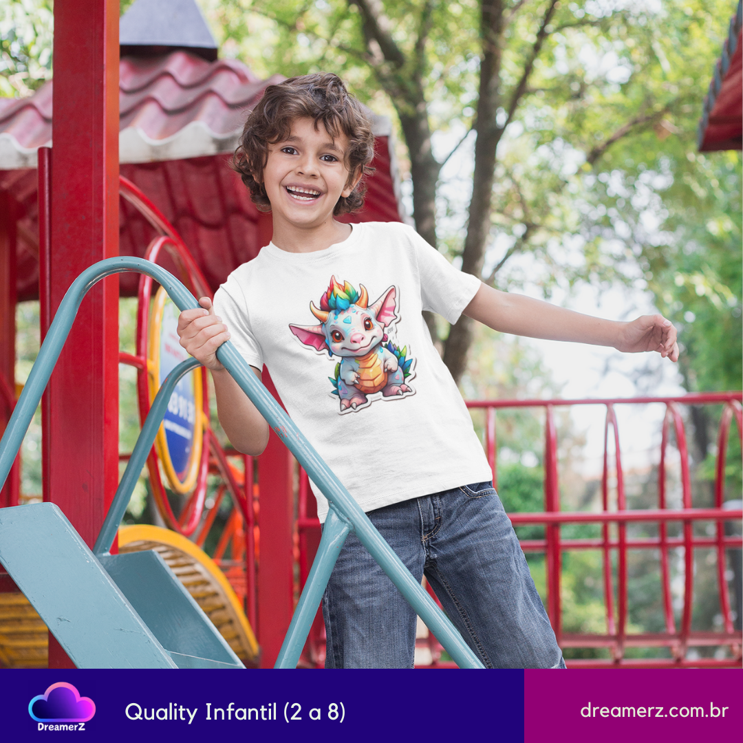 Camiseta Dragão Arco-Íris – Pequeno, Poderoso e Mágico
