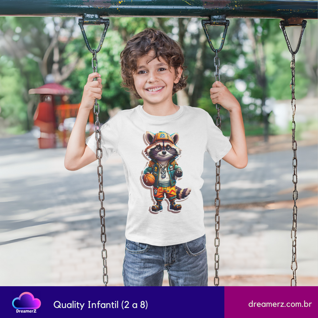 Camiseta Guaxinim Street – Selvagem na Quadra, Lendário no Estilo