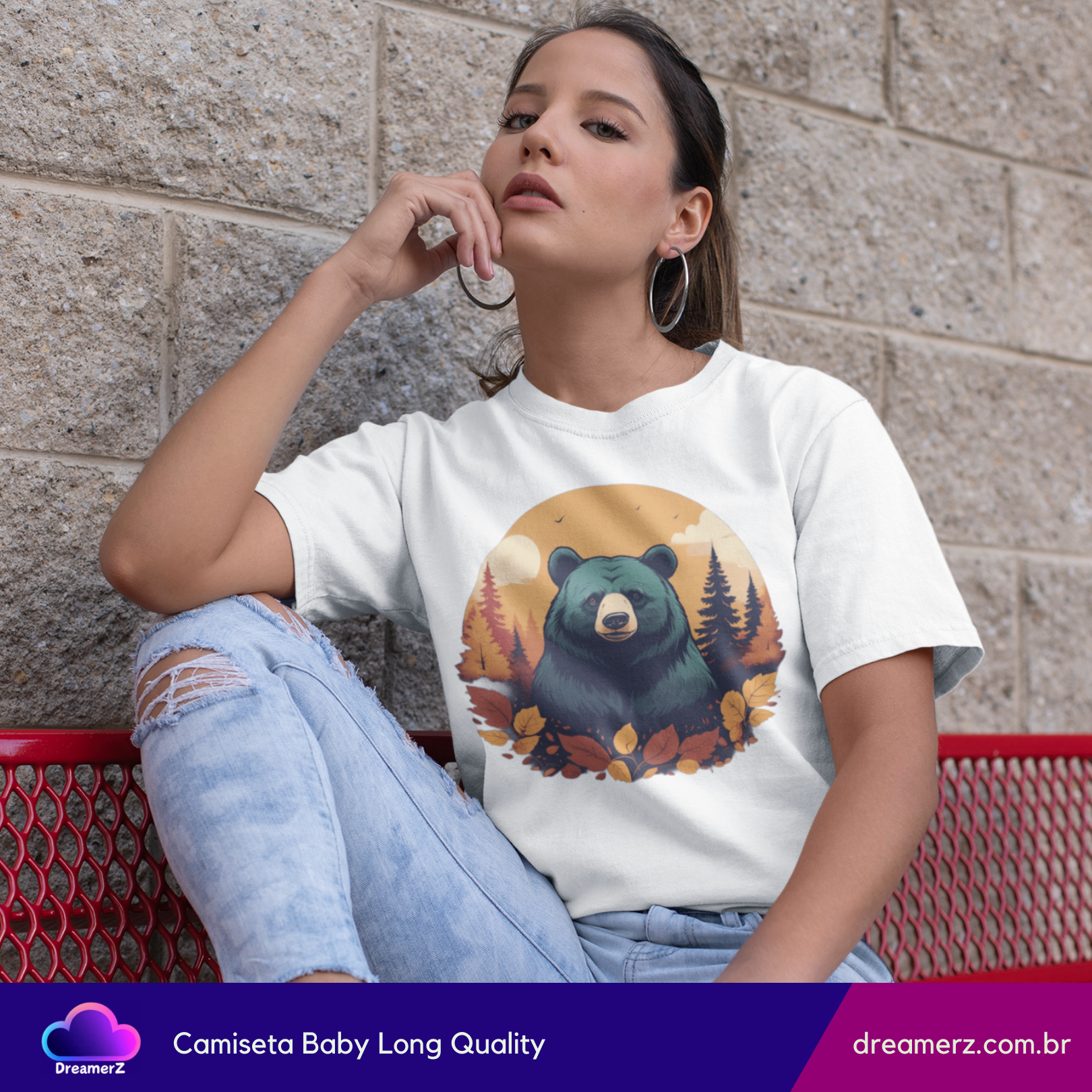 Camiseta Urso Outonal – Conexão com a Natureza Selvagem
