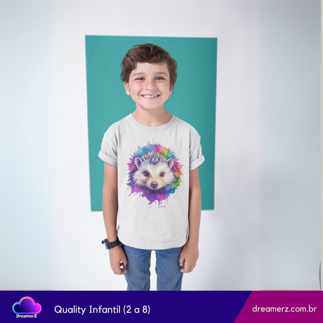 Camiseta: Ouriço das Cores – Arte em Forma de Fofura!