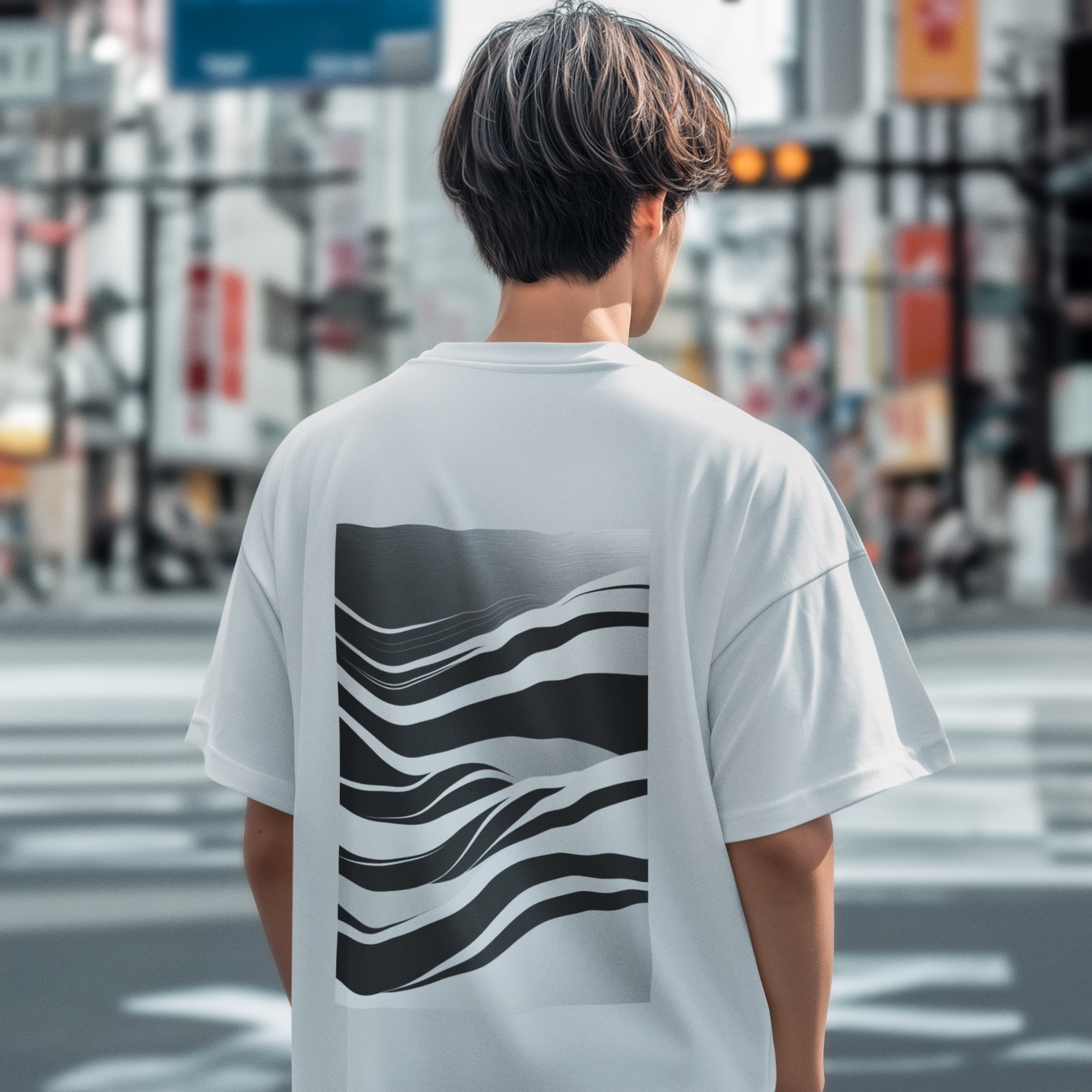 Oversized T-shirt With Waves Print