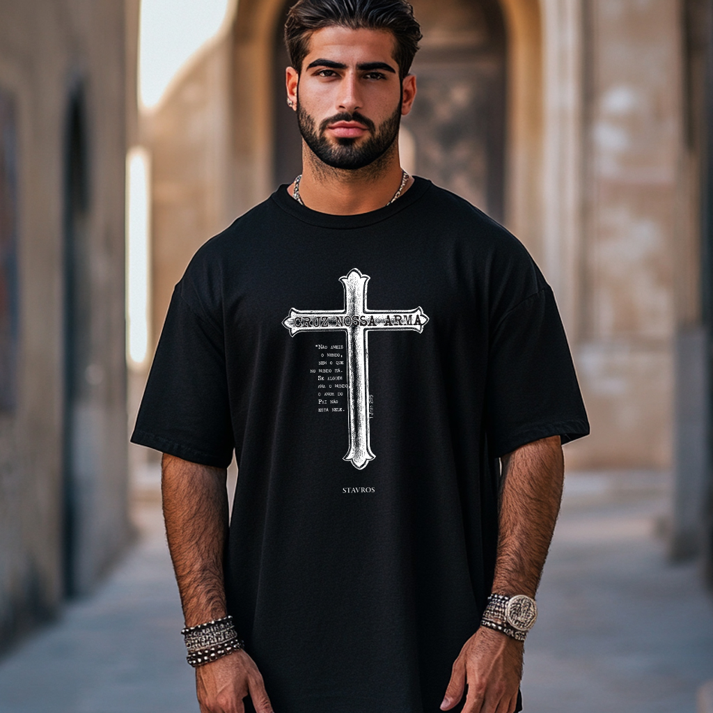 Camiseta Oversized Cruz Nossa Arma - Stavros