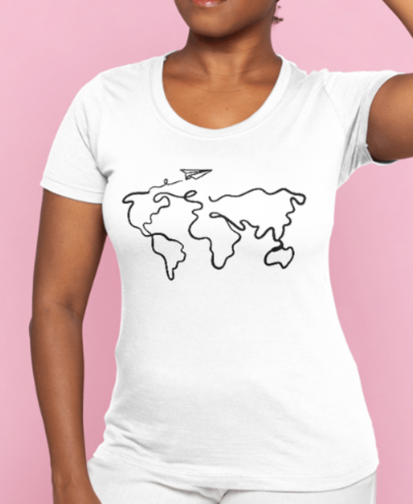 T-Shirt Airplane Over the World Feminina