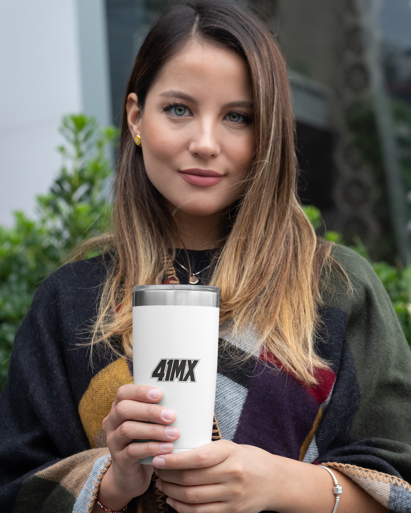 Copo Térmico 41MX 473ml Inox Branco e Preto – para Motocross, Esporte e Escritório