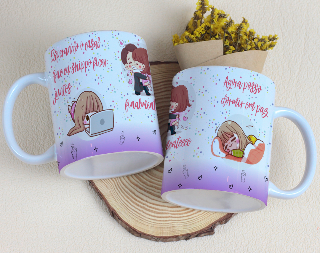 Caneca porcelana dorameira  - Shippo - Esperando o casal que shippo ficar juntos