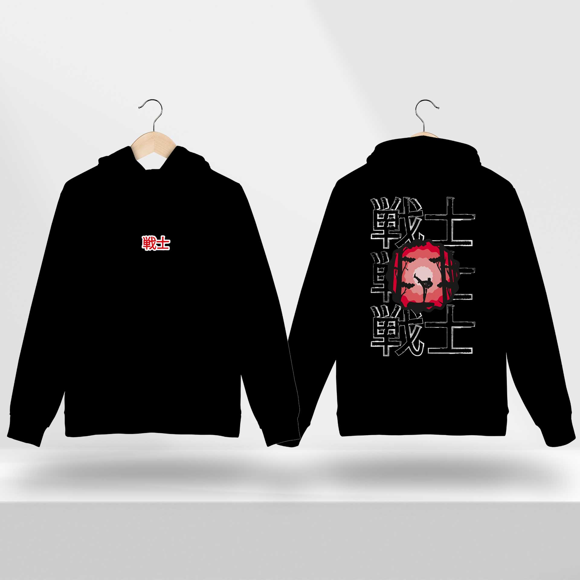 Moletom Canguru TMS - Estampa inspirada no jogo Street Fighter com Lutador de karatê e escritas brancas em japonês