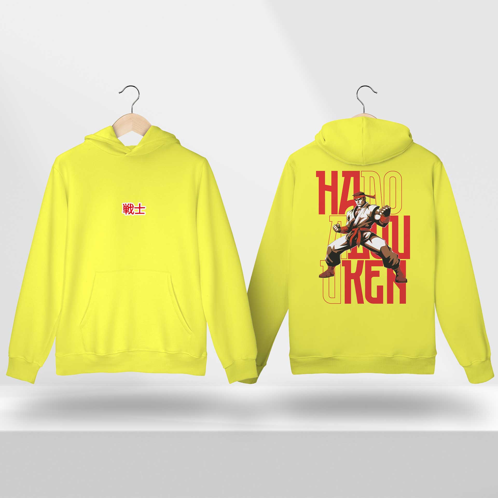 Moletom Canguru TMS - Estampa inspirada no jogo Street Fighter com Lutador e escritas em Branco e Vermelho