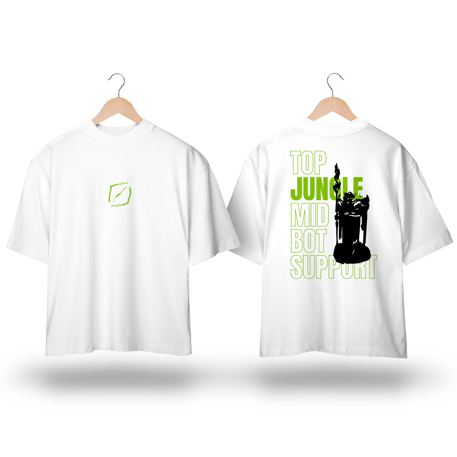 Camiseta Oversized TMS - Estampa inspirada no jogo LoL com estampa JUNGLE lane verde e preto