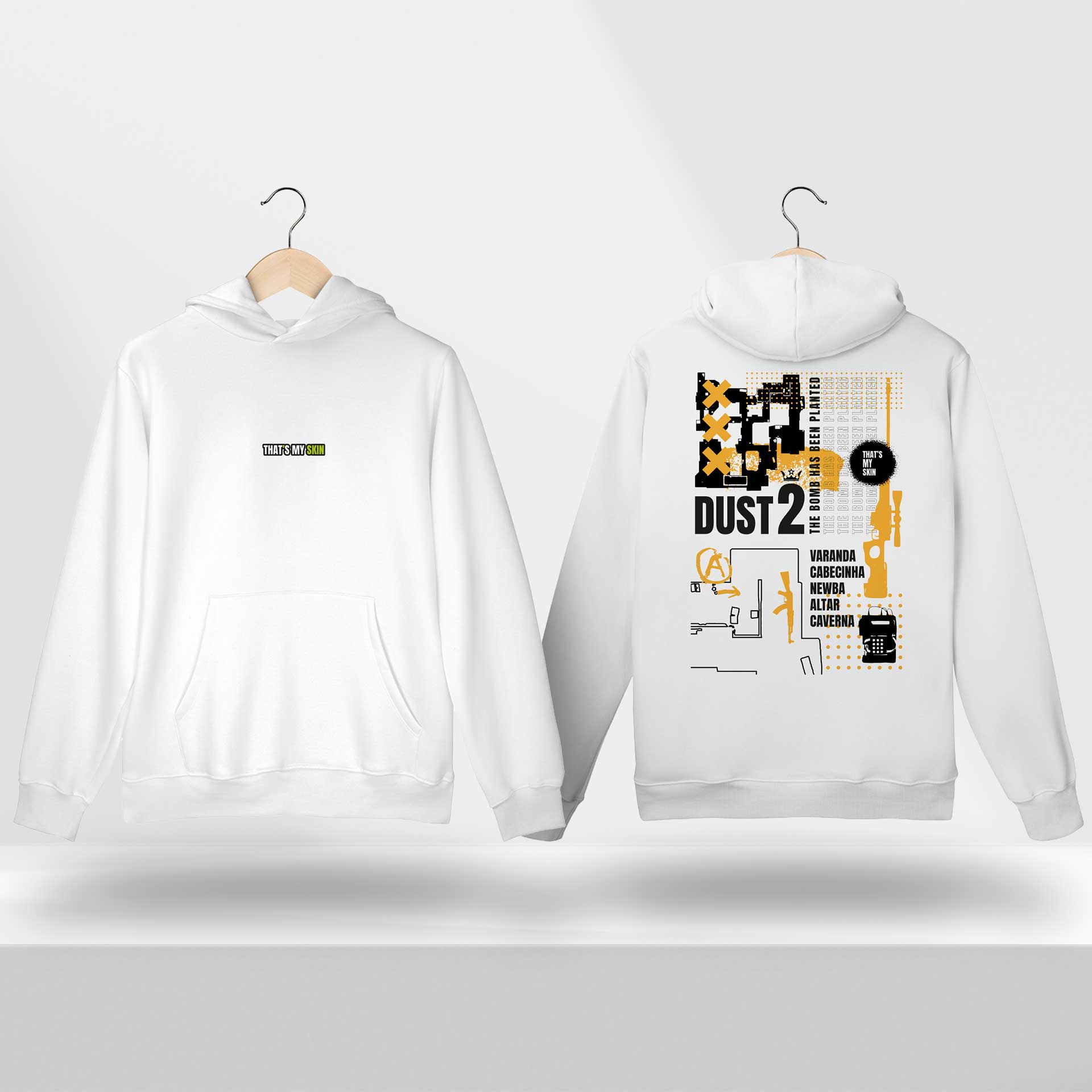 Moletom Canguru TMS - Estampa inspirada no jogo Counter Strike com mapa Dust 2 estilizado branco