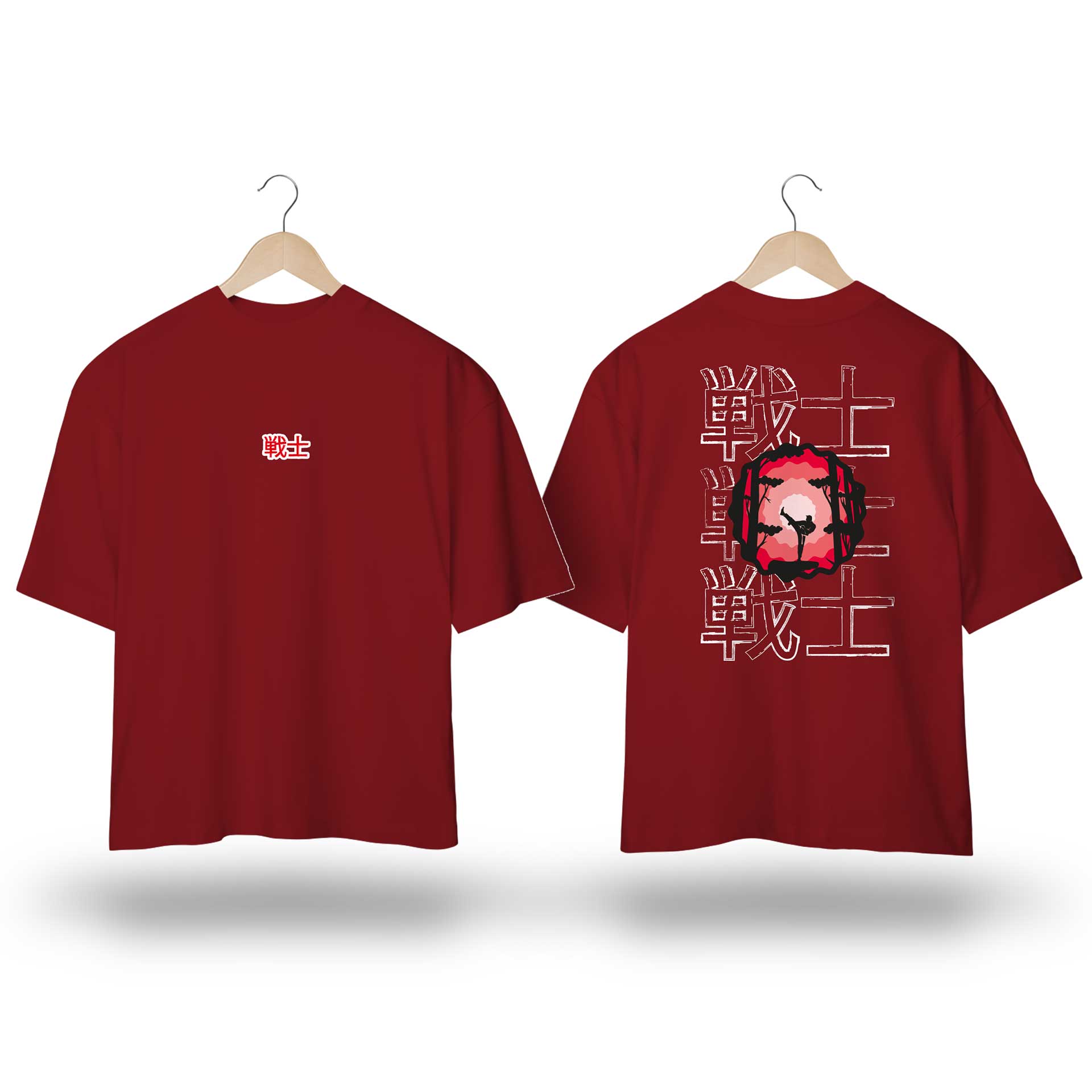 Camiseta Oversized TMS - Estampa inspirada no jogo Street Fighter com Lutador de karatê e escritas brancas em japonês