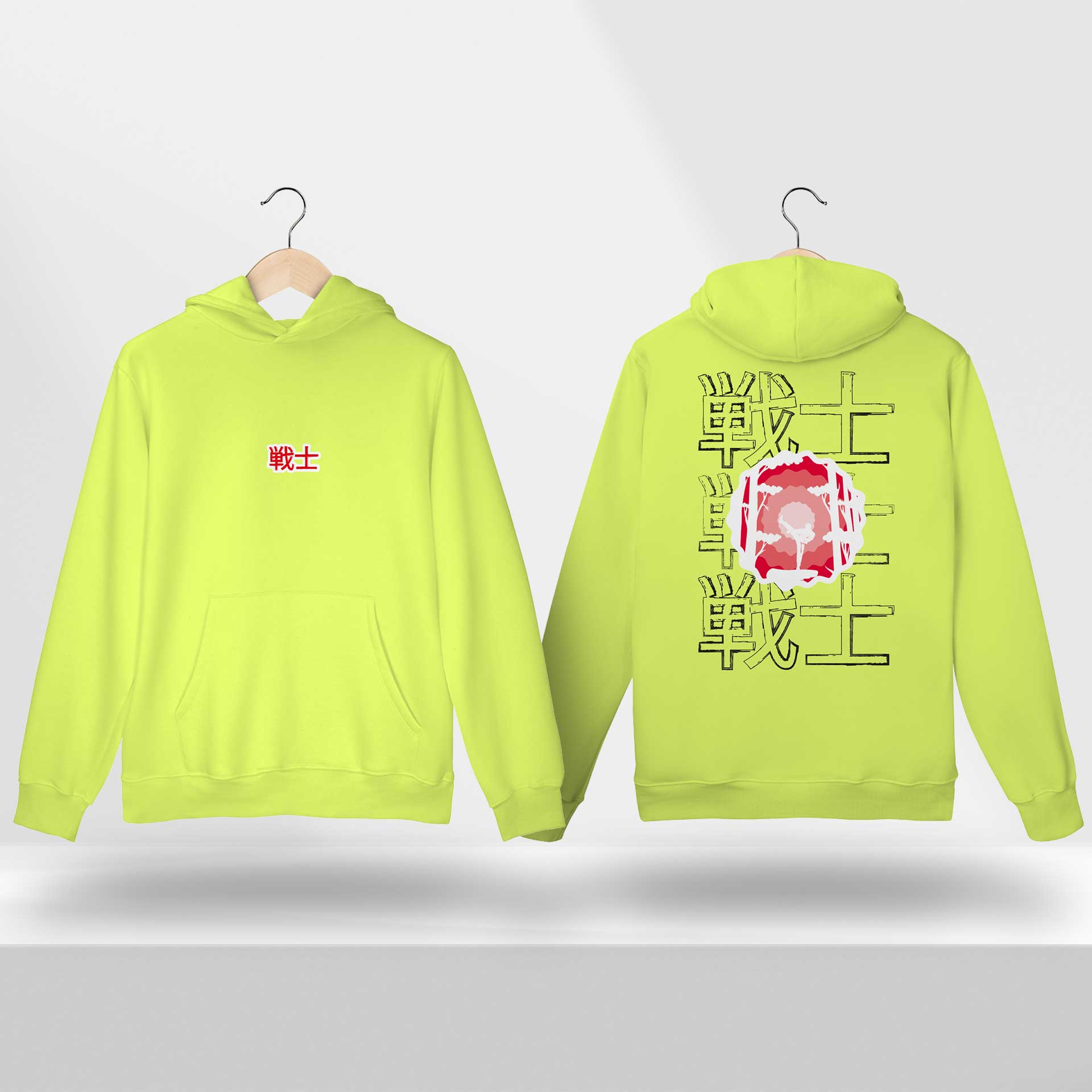 Moletom Canguru TMS - Estampa inspirada no jogo Street Fighter com Lutador de karatê e escritas pretas em japonês