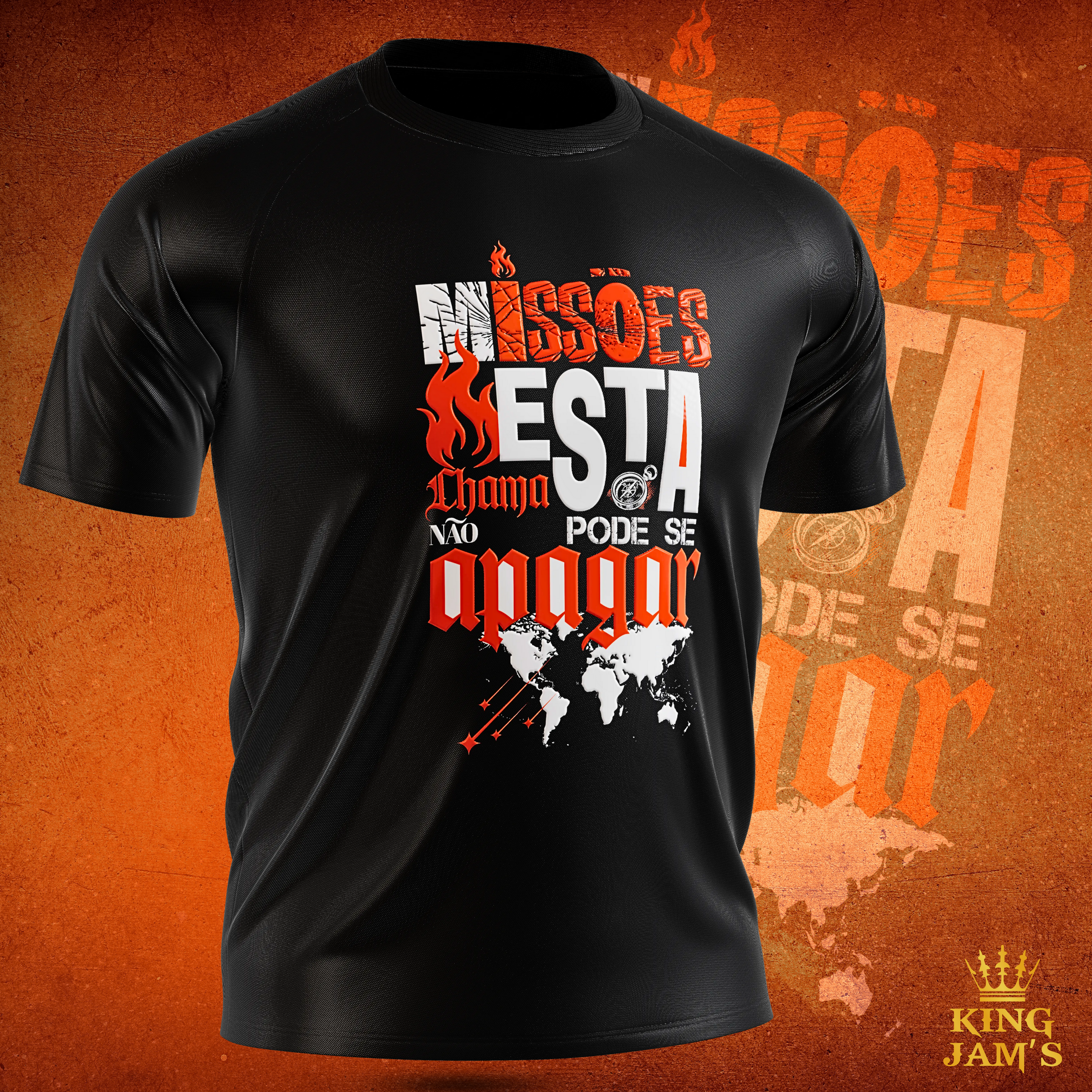 Nome do produto: CAMISETA MISSÕES ESTA CHAMA NÃO PODE SE APAGAR