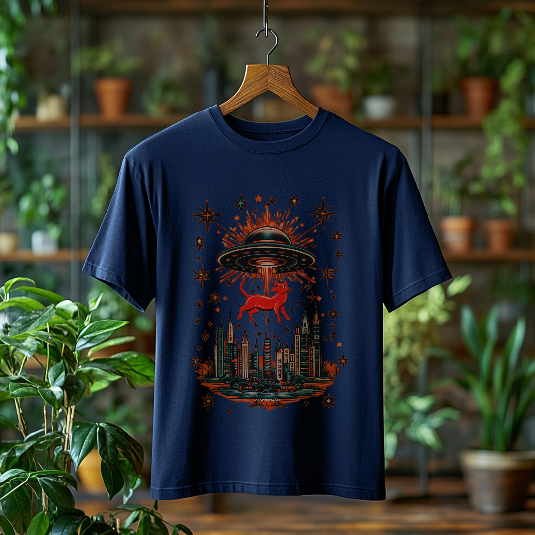 Camiseta Plus Size Gatinho Abduzido