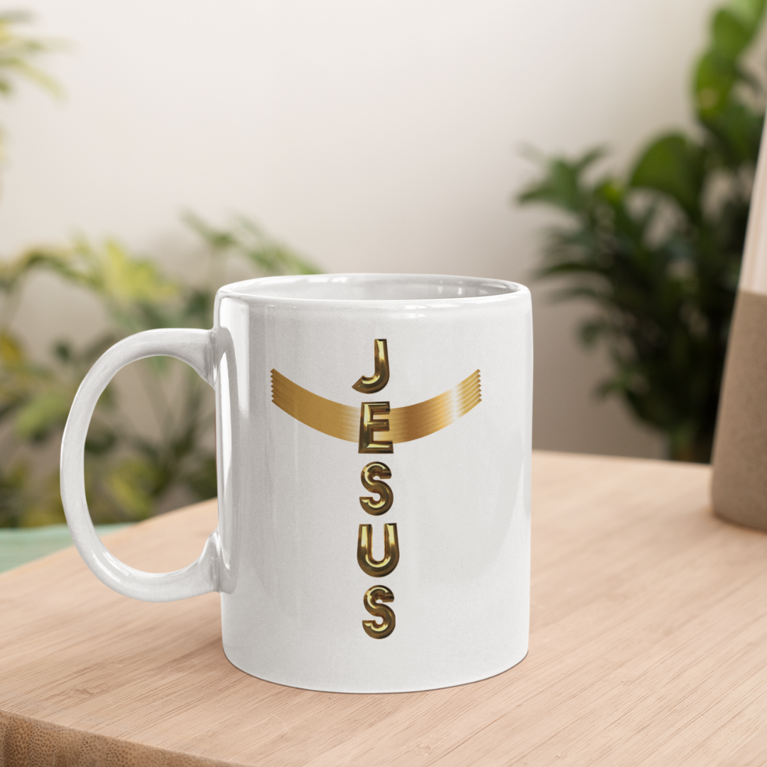 CANECA DOURADA JESUS EM CRUZ