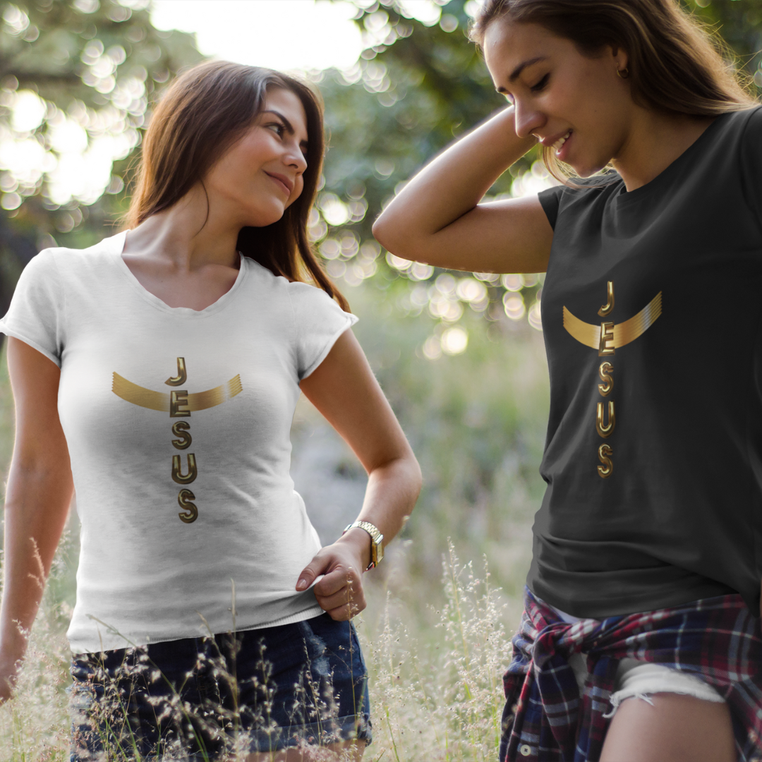 BABY LONG PRIME DOURADA JESUS EM CRUZ ( FRENTE e COSTAS -duas cores )