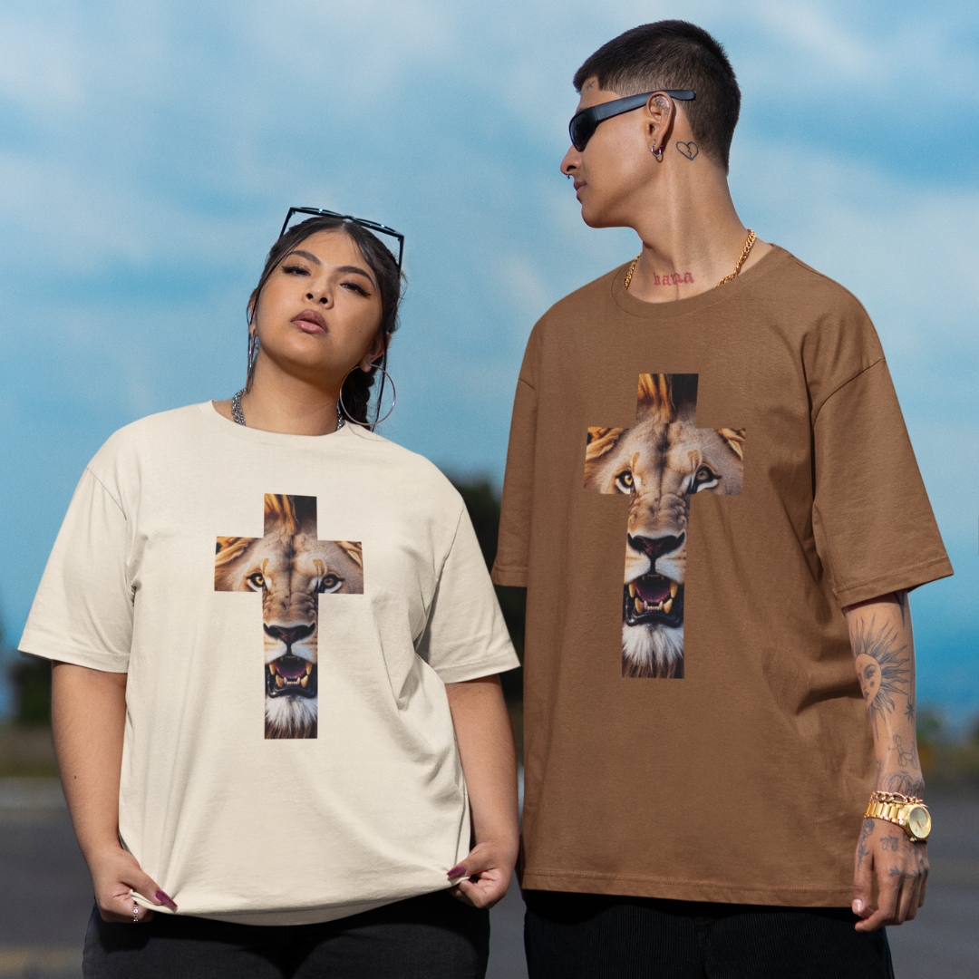 Camisa Oversized Leão Em Forma de Cruz ( varias cores )