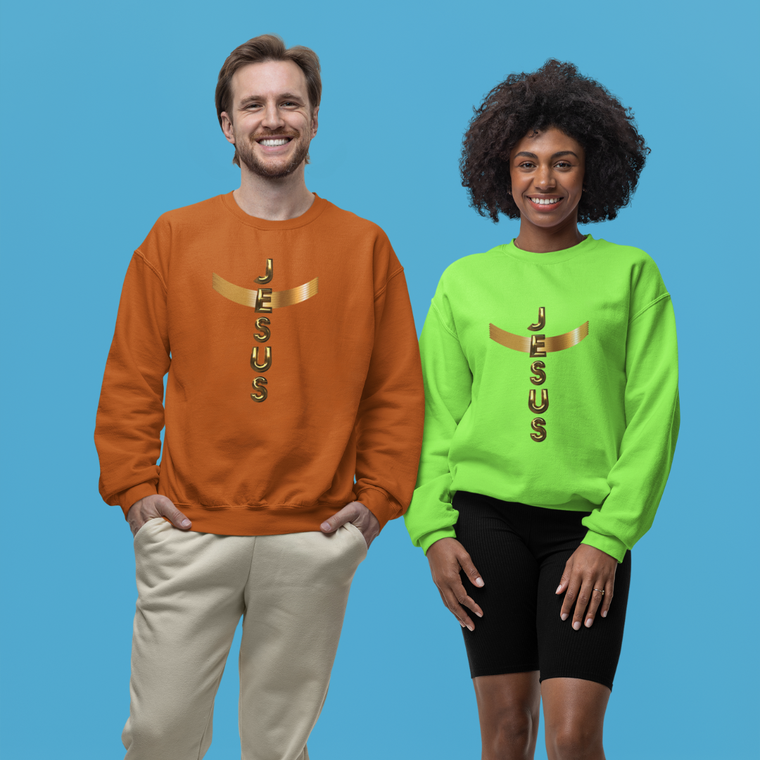 MOLETOM FECHADO DOURADO JESUS EM CRUZ ( varias cores )