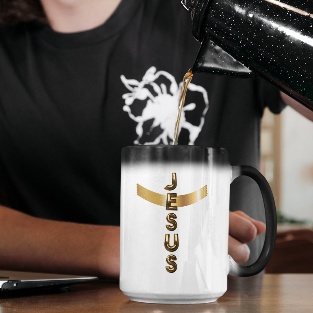 CANECA MAGICA DOURADA JESUS EM CRUZ