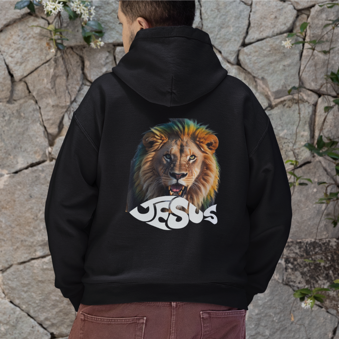Moletom Com Zipper Leão escrito Jesus ( COSTAS - varias cores )