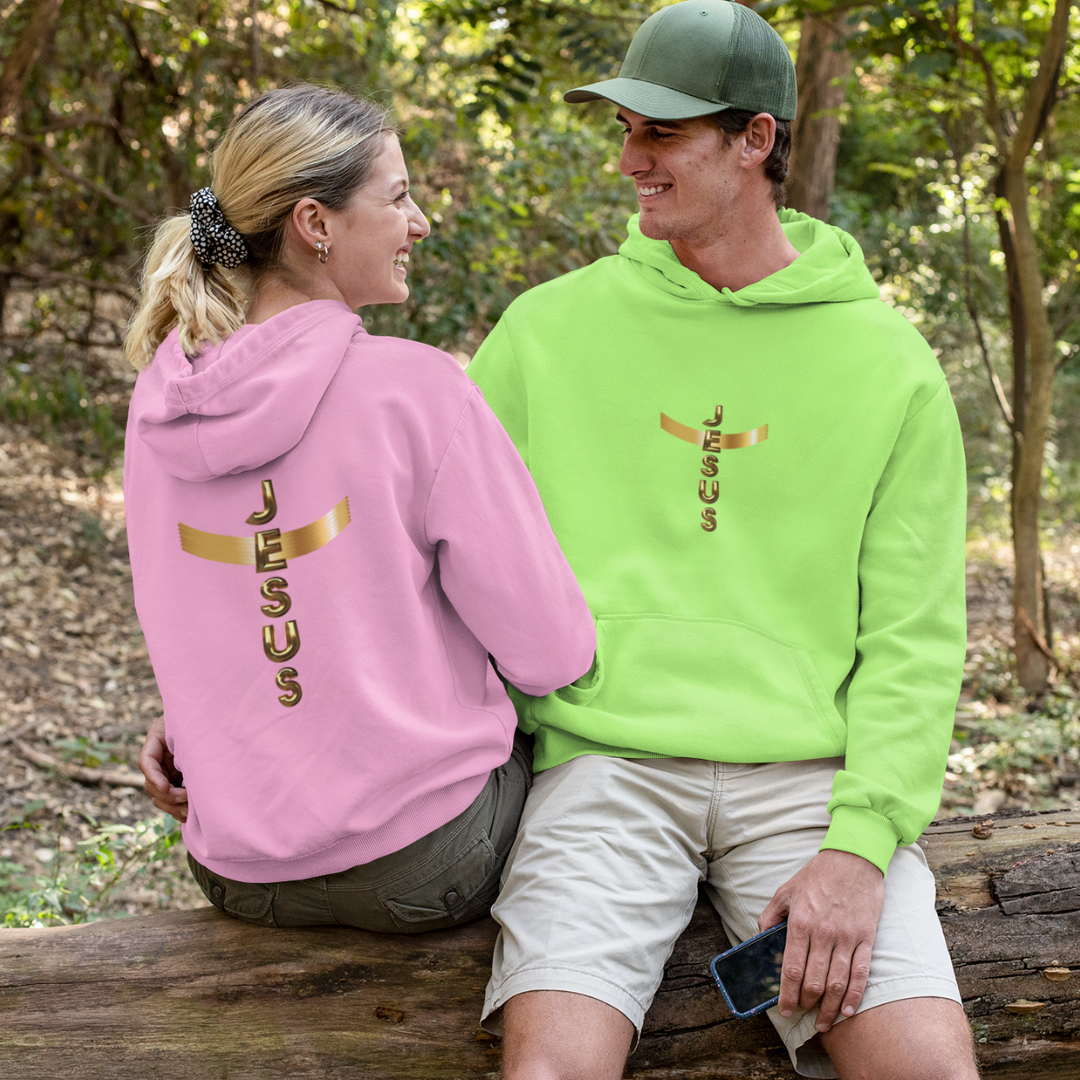 MOLETOM CANGURU DOURADO JESUS EM CRUZ ( FRENTE E COSTAS - varias cores )