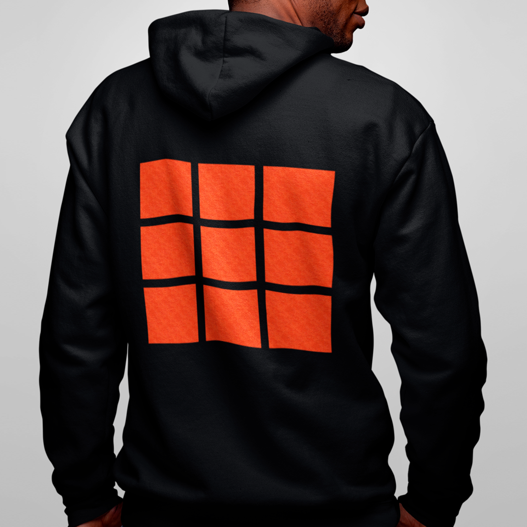 Moletom com zíper e capuz Nove Quadrados Vermelhos