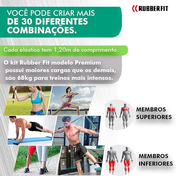 Kit Elástico Para Treino Exercícios Musculação Academia em Casa