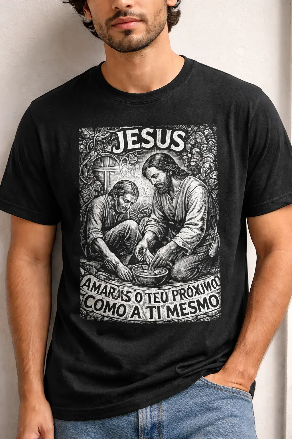Camiseta Minimalista Jesus Amarás O Teu Próximo Fé