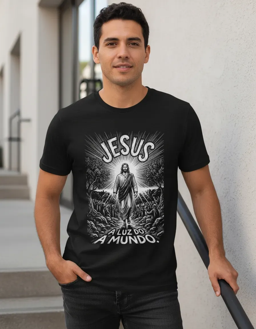 Camiseta Jesus Estampa Luz Do Mundo Fé Religiosa