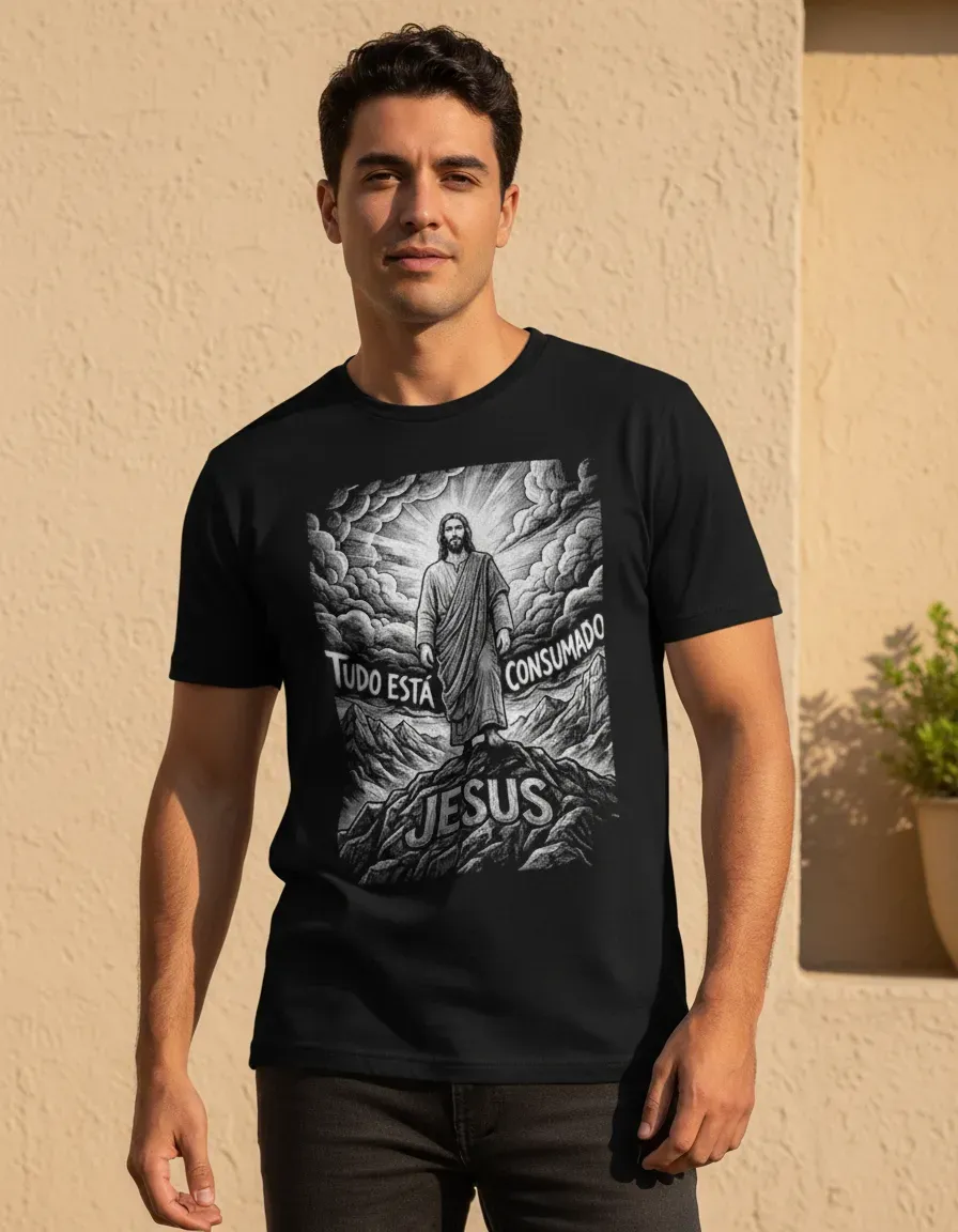 Camiseta Jesus Cristo Tudo Está Consumado Fé Sacra