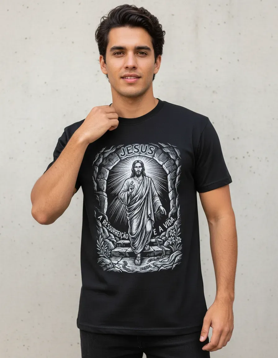 Camiseta Jesus Cristo Ressurreição Vida Estampa Cristã