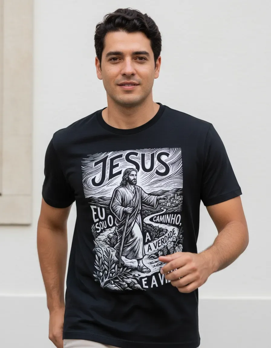 Camiseta Minimalista Jesus Caminho Verdade Vida Fé