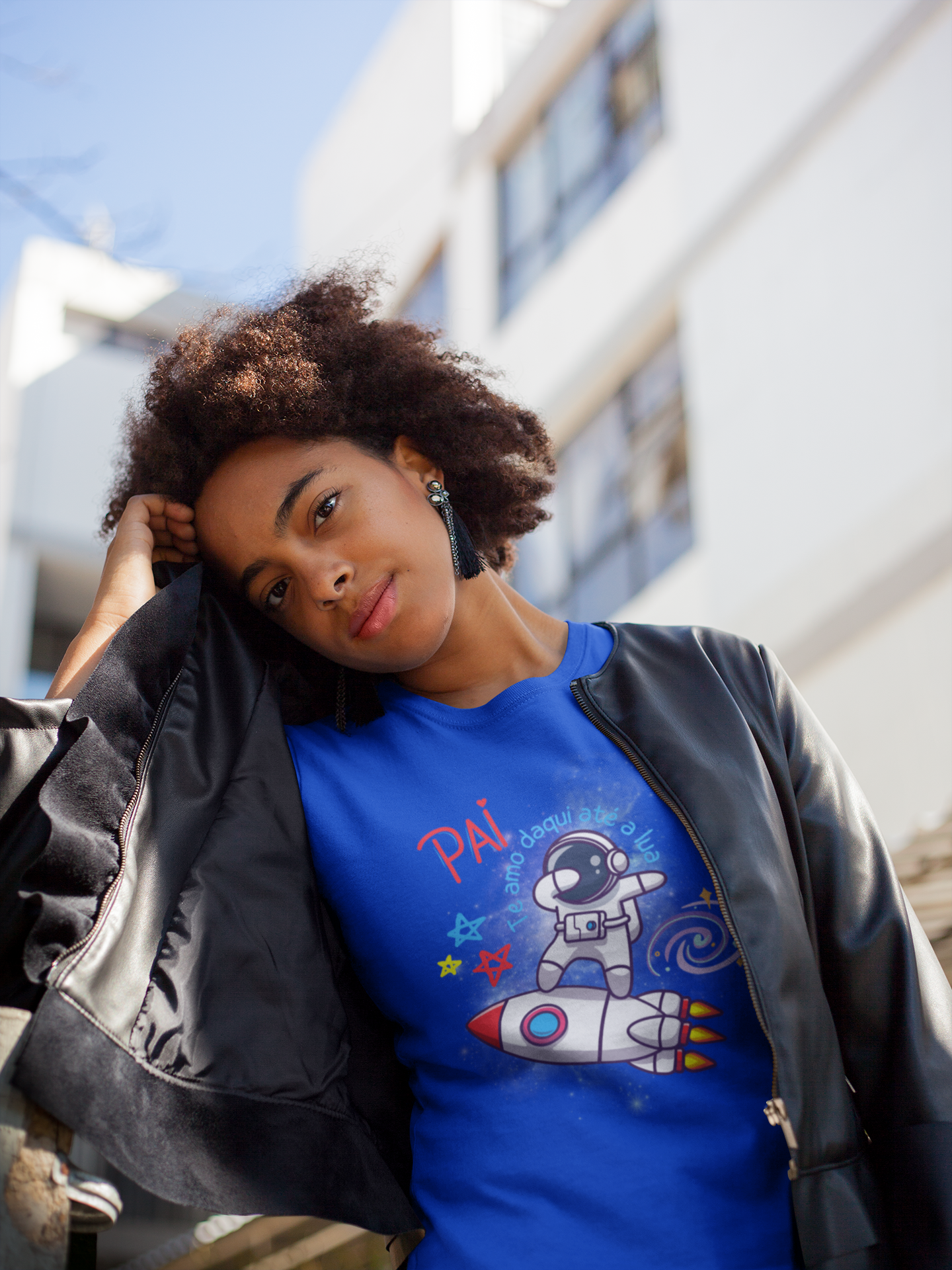 Camiseta Baby Long astronauta no foguete