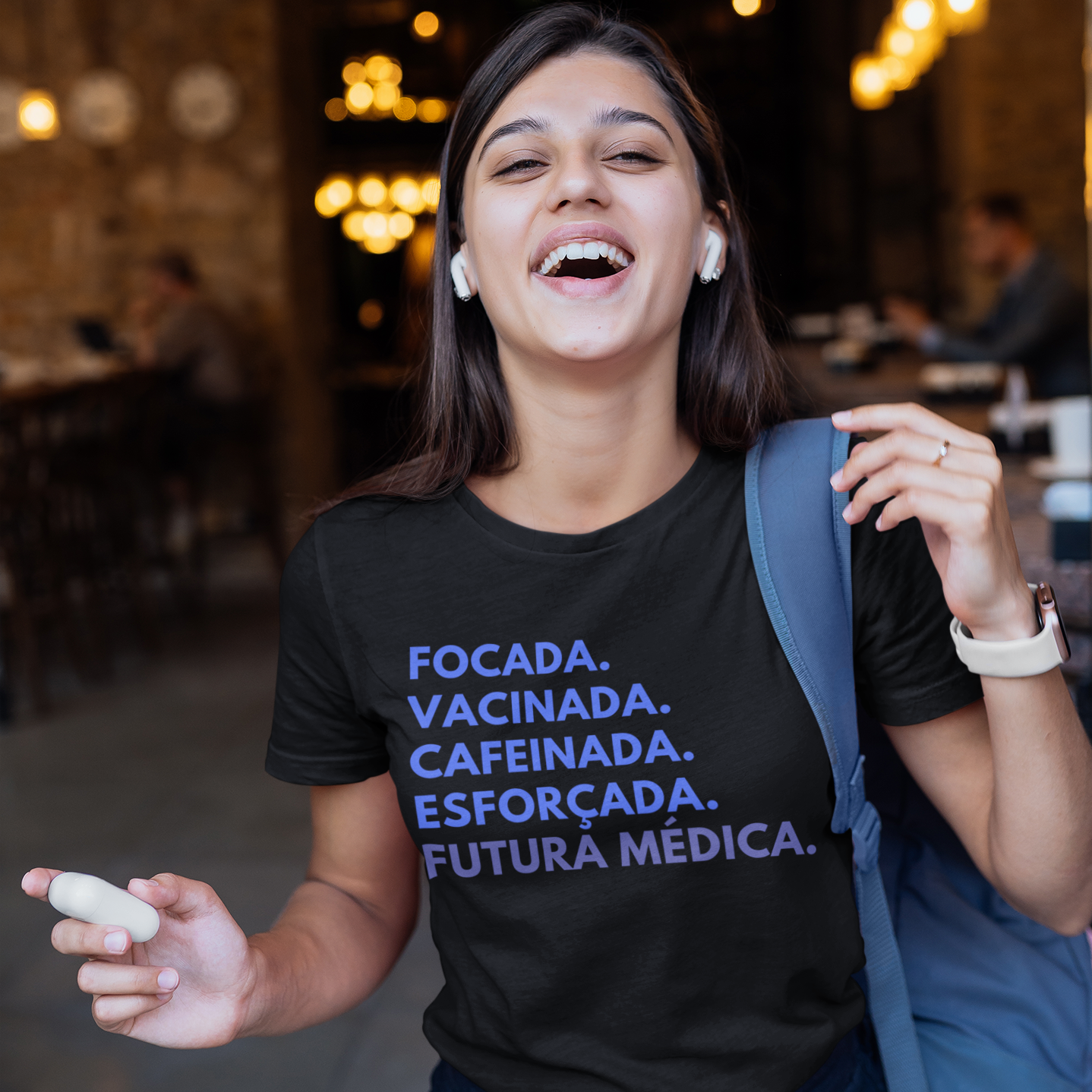 Nome do produto  Camiseta Feminina Focada Vacinada Cafeinada Esforçada Futura Médica (Preta)